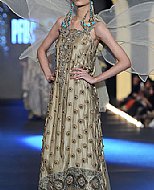 Golden Crinkle Chiffon Suit- Pakistani Party Wear Dress