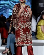 Maroon Crinkle Chiffon Suit- Pakistani Formal Designer Dress