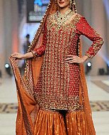 Red/Orange Jamawar Chiffon Suit- Pakistani Bridal Dress