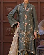 Olive/Grey Cotton Satin Suit- Pakistani Chiffon Dress