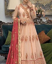 Asim Jofa Peach Organza Suit- Pakistani Designer Chiffon Suit