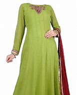 Parrot Green Chiffon Suit- Indian Semi Party Dress