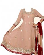 Beige/Maroon Chiffon Suit- Indian Semi Party Dress