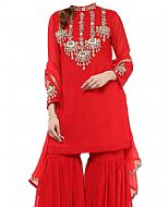 Red Chiffon Suit- Indian Semi Party Dress