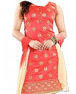 Coral/Cream Georgette Suit- Indian Semi Party Dress