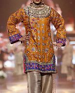 Rust/Beige Raw Silk Suit- Pakistani Party Wear Dress
