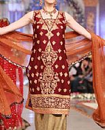 Maroon/Beige Chiffon Suit- Pakistani Formal Designer Dress