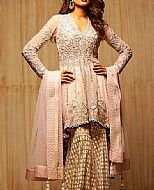 Pink/Golden Chiffon Suit.- Pakistani Party Wear Dress