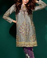 Grey/Indigo Silk Suit- Pakistani Party Wear Dress