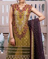 Olive Chiffon Jamawar Suit- Pakistani Party Wear Dress