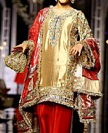 Golden/Red Raw Silk Suit- Pakistani Formal Designer Dress