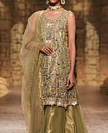 Olive Green Organza  Suit- Pakistani Party Wear Dress