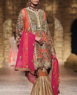 Coral/Golden Chiffon Suit- Indian Party Wear Dress