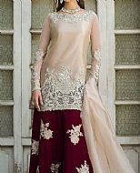 Ivory/Maroon Organza Suit- Pakistani Formal Designer Dress