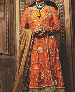 Orange Crinkle Chiffon Suit- Pakistani Formal Designer Dress