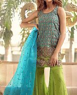 Turquoise/Parrot Organza Suit- Pakistani Party Wear Dress