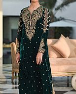 Bottle Green Velvet Suit- Pakistani Party Wear Dress