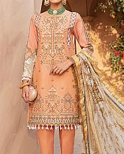 Peach/White Slub Lawn Suit- Pakistani Designer Lawn Dress