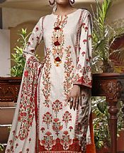Ivory/Red Lawn Suit- Pakistani Lawn Dress