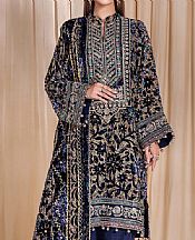 Adans Libas Denim Blue Velvet Suit- Pakistani Winter Dress