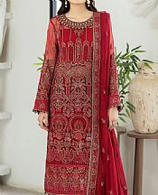 Adans Libas Red Chiffon Suit- Pakistani Designer Chiffon Suit