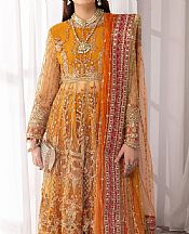 Adans Libas Safety Orange Net Suit- Pakistani Chiffon Dress