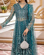 Adans Libas Teal Blue Net Suit- Pakistani Designer Chiffon Suit