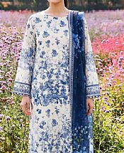 Adans Libas White/Blue Lawn Suit- Pakistani Designer Lawn Suits