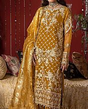 Adans Libas Mustard Organza Suit- Pakistani Designer Chiffon Suit