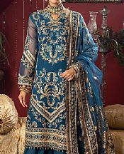 Adans Libas Denim Blue Organza Suit- Pakistani Designer Chiffon Suit