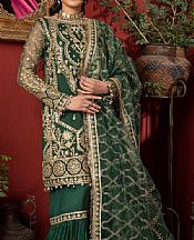 Adans Libas Bottle Green Organza Suit- Pakistani Chiffon Dress