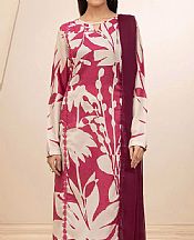 Adans Libas Ivory/Cranberry Jacquard Suit- Pakistani Lawn Dress