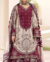 Adans Libas Wine/Ivory Dhanak Suit- Pakistani Winter Dress