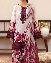 Adans Libas White/Plum Lawn Suit- Pakistani Lawn Dress