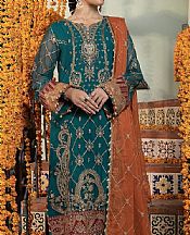 Adans Libas Teal Chiffon Suit- Pakistani Designer Chiffon Suit