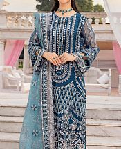 Adans Libas Denim Blue Organza Suit- Pakistani Chiffon Dress