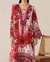 Adans Libas White/Red Lawn Suit- Pakistani Designer Lawn Suits
