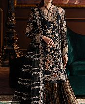 Afrozeh Black Raw Silk Suit- Pakistani Chiffon Dress
