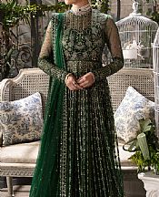 Afrozeh Bottle Green Net Suit- Pakistani Designer Chiffon Suit