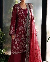 Afrozeh Wine Raw Silk Suit- Pakistani Chiffon Dress