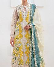 Afrozeh White/Mustard Lawn Suit- Pakistani Lawn Dress