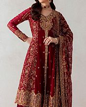 Aik Deep Red Chiffon Suit- Pakistani Designer Chiffon Suit