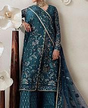 Aik Teal Organza Suit- Pakistani Designer Chiffon Suit