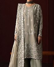 Aik Slate Grey Silk Suit- Pakistani Designer Chiffon Suit