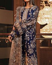 Dark Blue Organza Suit- Pakistani Designer Chiffon Suit