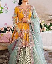 Akbar Aslam Mustard/Turquoise Net Suit- Pakistani Chiffon Dress