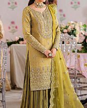 Akbar Aslam Olive Green Chiffon Suit- Pakistani Chiffon Dress