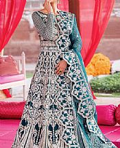 Akbar Aslam Teal/Golden Net Suit- Pakistani Chiffon Dress