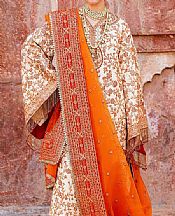 Akbar Aslam Off-white/Orange Chiffon Suit- Pakistani Designer Chiffon Suit
