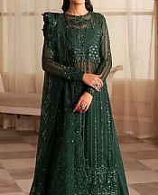 Akbar Aslam Bottle Green Organza Suit- Pakistani Chiffon Dress